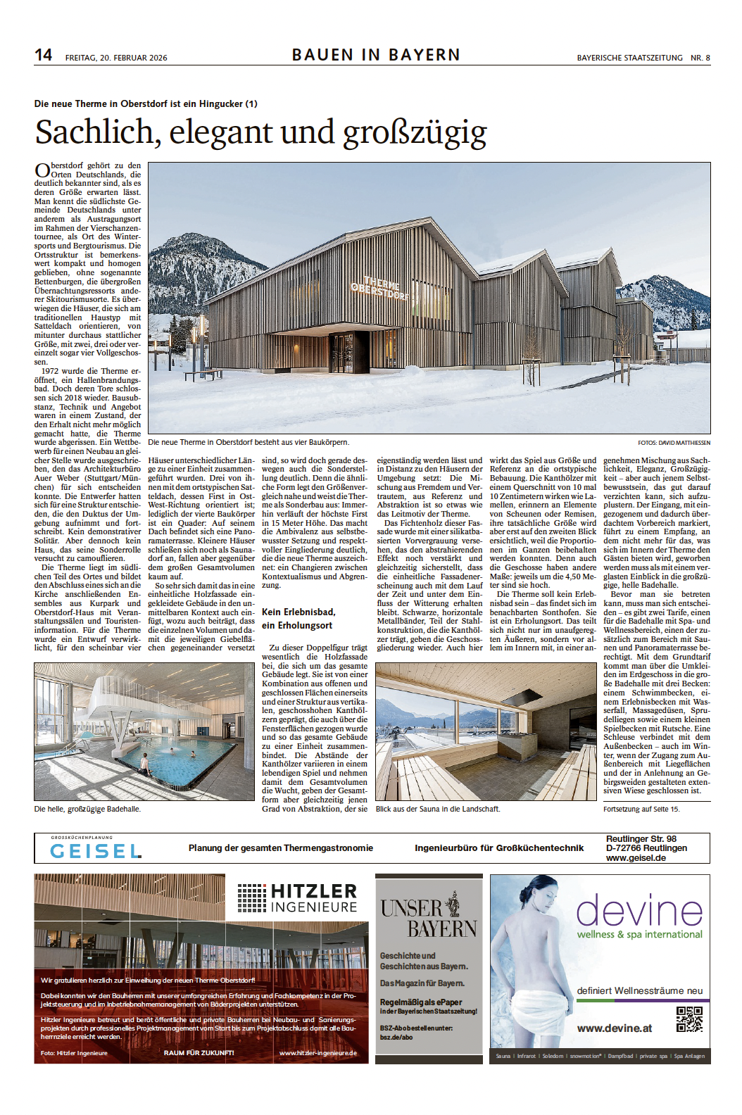 Thermenneubau Oberstdorf: Gastronomieplanung von Geisel erfolgreich umgesetzt